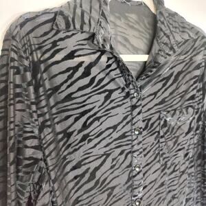 Peppermayo Burnout Velvet Zebra Sheer Button Front Blouse XS Y2K‎